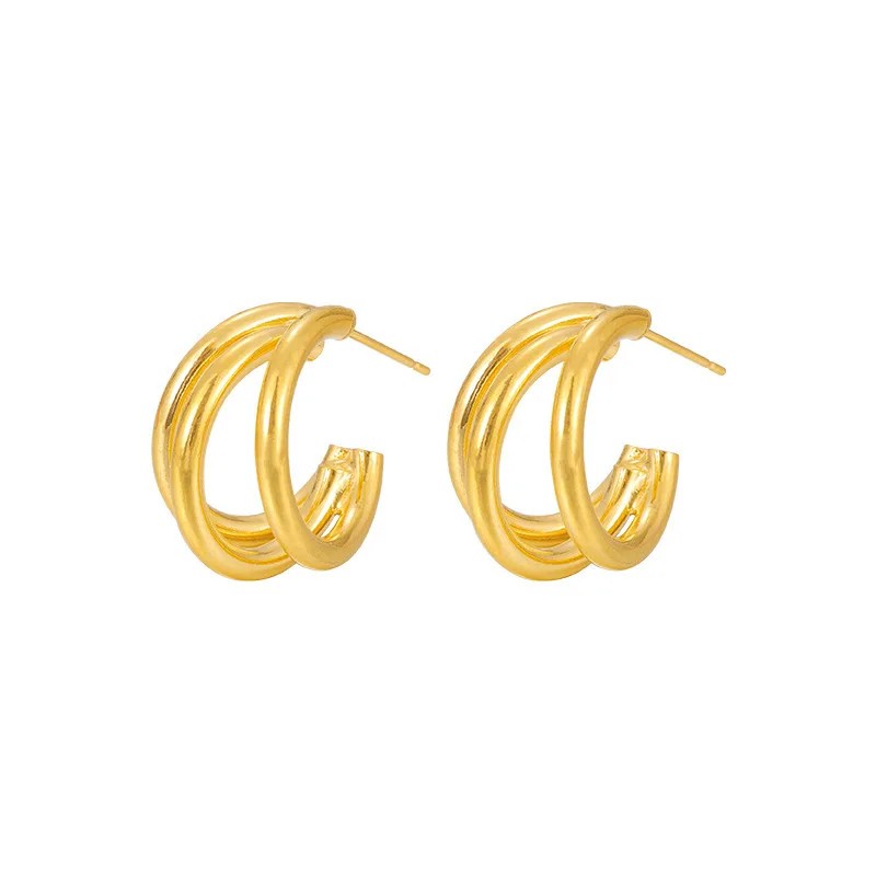 Luxury 24K 9999 Pure Gold C-Shaped Earrings for Women
