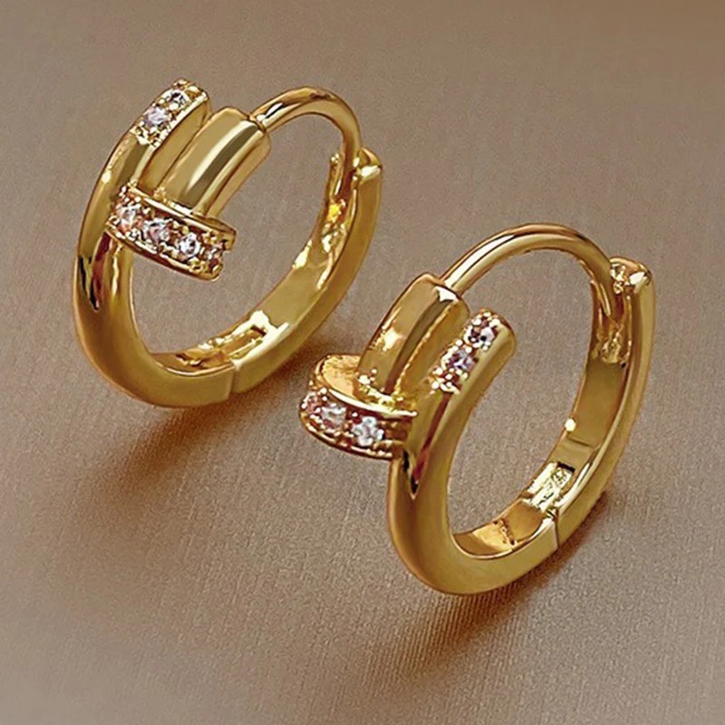 Luxury Cubic Zircon Sparkling Nail Hoop Earrings for Women