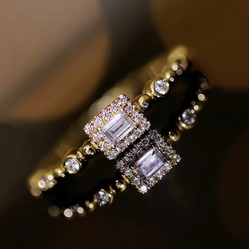 Huitan Dainty Shiny Rectangle Rings for Women