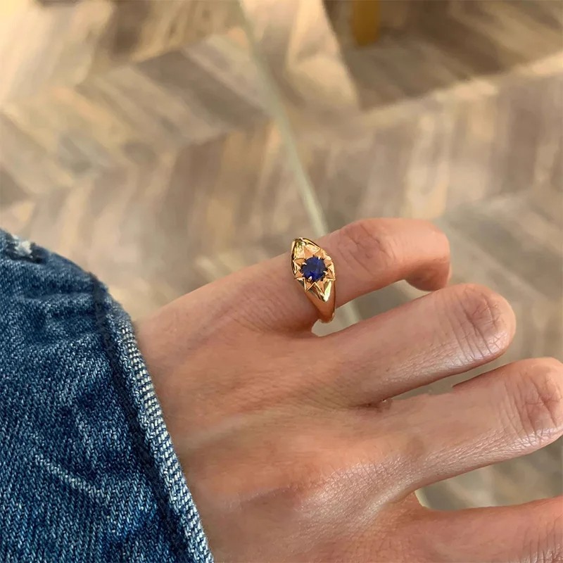 Foxanry Gold Color Blue Zircon Star Tail Rings