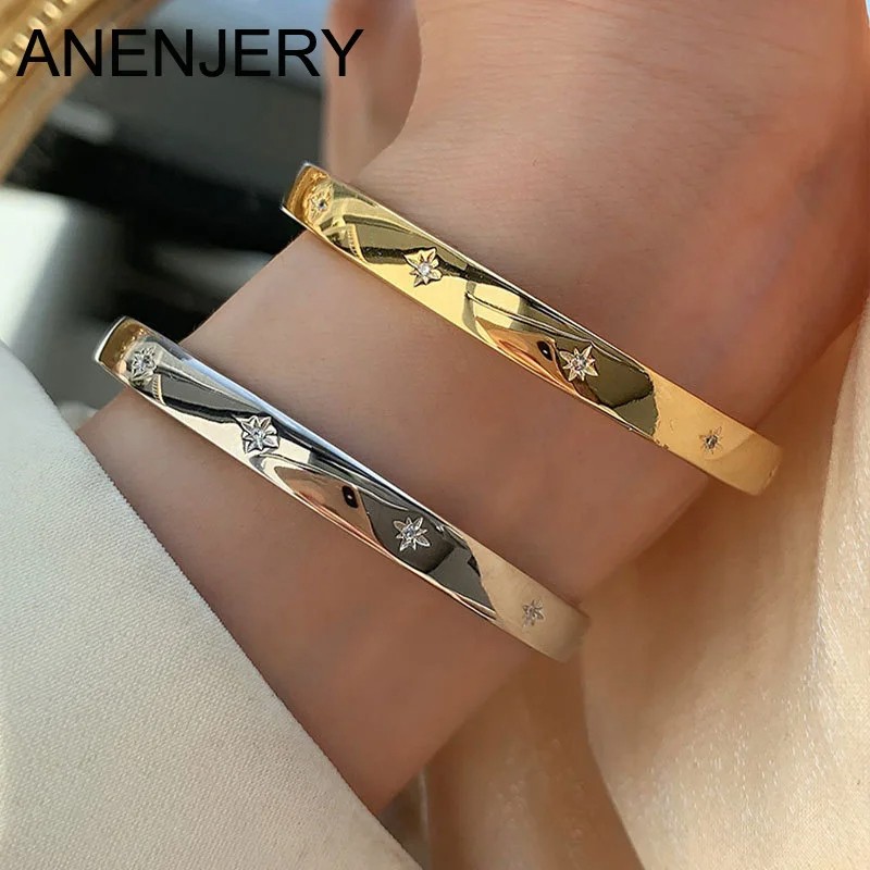 ANENJERY Smooth Shiny Star Bracelet Bangles