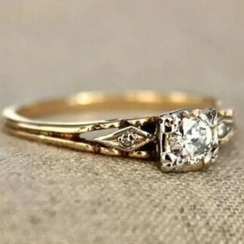 New Fashion Minimalist Gold Color Inlay Rhinestone Exquisite Rings