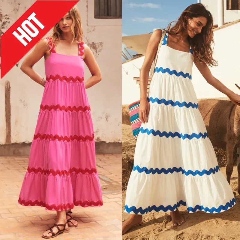 Design Sexy Corrugated Tube Top Oversized Swing Suspender Skirt