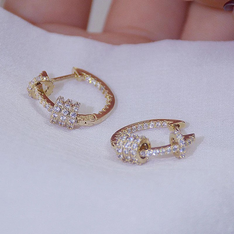 14k Plated Gold Luxury Super Shine CZ Buckle Earrings