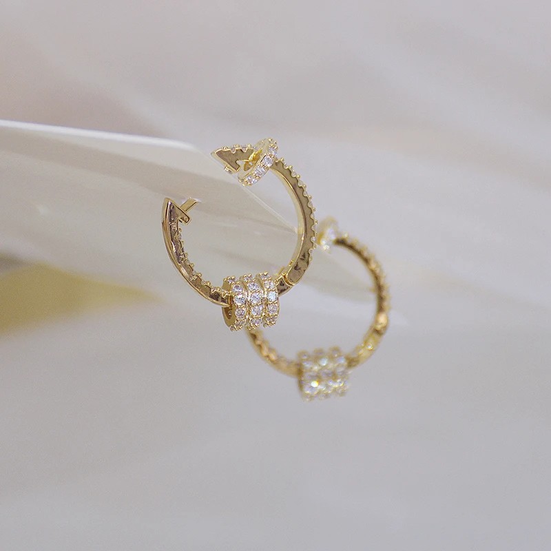 14k Plated Gold Luxury Super Shine CZ Buckle Earrings