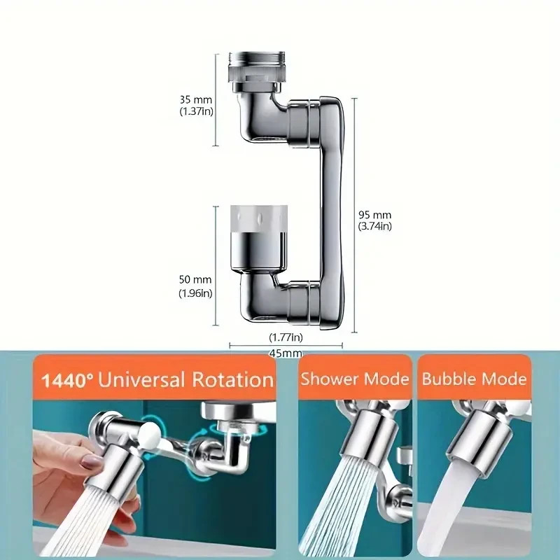 1440 Copper Alloy Universal Swivel Faucet Spray Head - Extension Aerator Spout for Kitchen & Wash Basin Faucets