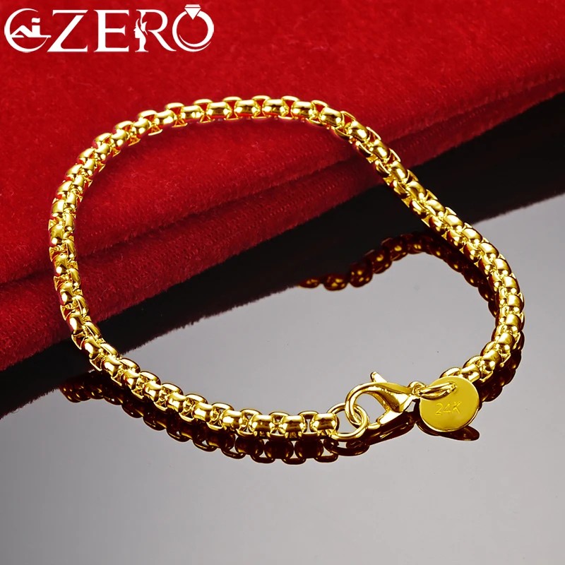 ALIZERO 18K Gold 4mm Round Box Chain Bracelet