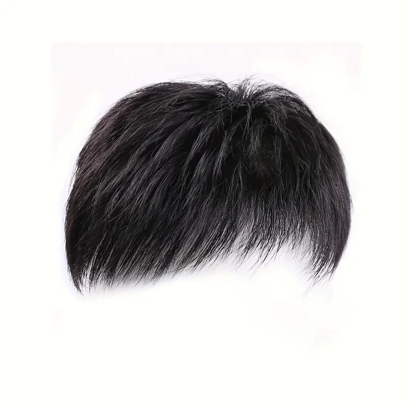 Elegant Men's Black Toupee - Easy Clip-In with Stylish Design & Breathable Rose Net Cap for Balding & Thinning Hair