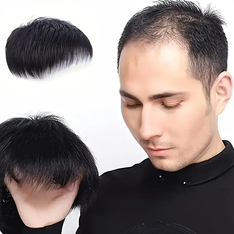 Elegant Men's Black Toupee - Easy Clip-In with Stylish Design & Breathable Rose Net Cap for Balding & Thinning Hair