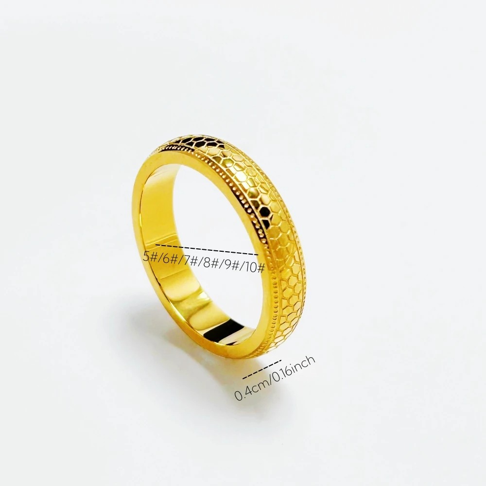 Stainless Steel Rings for Men and Women  Gold Color 4mm Honeycomb Shape