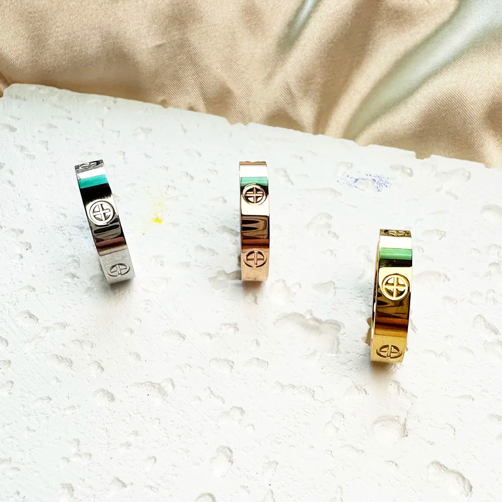 Luxury Brand Classic Cross with Stone Stainless Steel Ring for Women & Couples