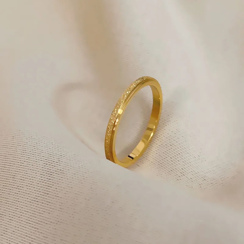 Stainless Steel Gold Color 2mm Thin Frosted Finger Rings for Men and Women