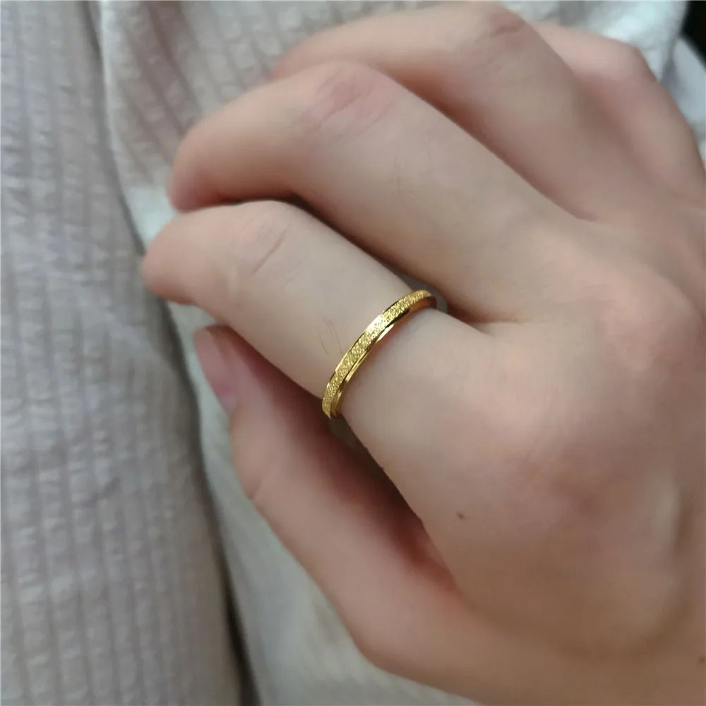 Stainless Steel Gold Color 2mm Thin Frosted Finger Rings for Men and Women