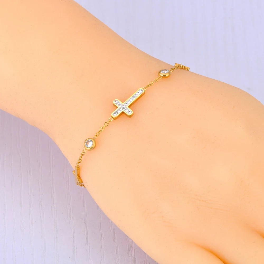 Lokaer 316L Stainless Steel Cubic Zirconia Cross Charm Bracelet for Women