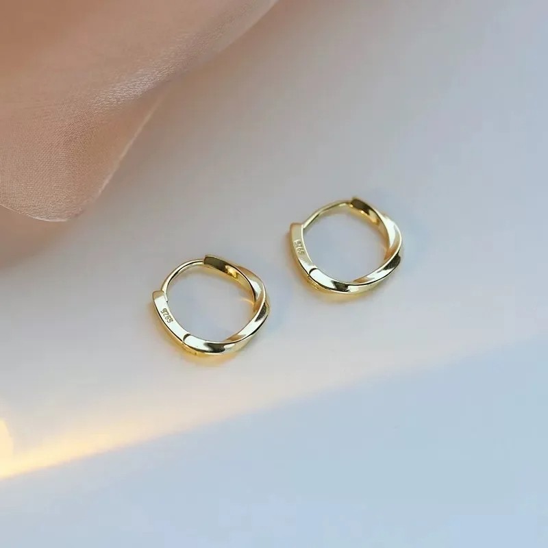 925 Sterling Silver Round Earrings  Temperament Simple Inlaid Design for Women
