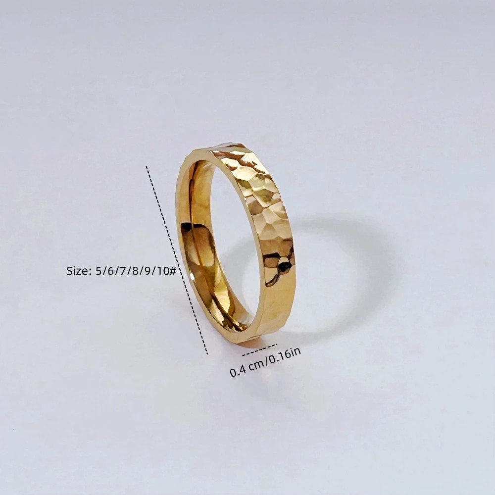 Stainless Steel Gold Color 4mm Hammer Pattern Finger Rings for Men and Women