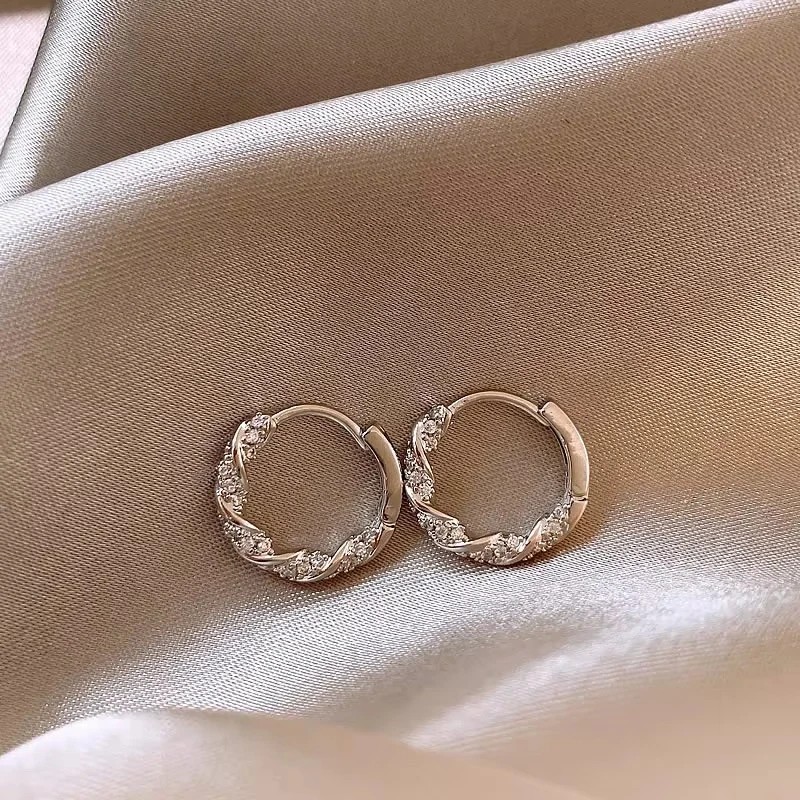 FTCY Simple Luxury Zircon Metal Hoop Earrings for Women