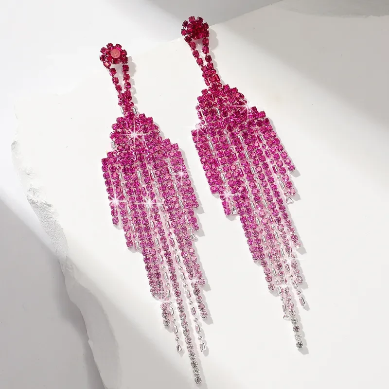 Full Rhinestone Tassel Earrings