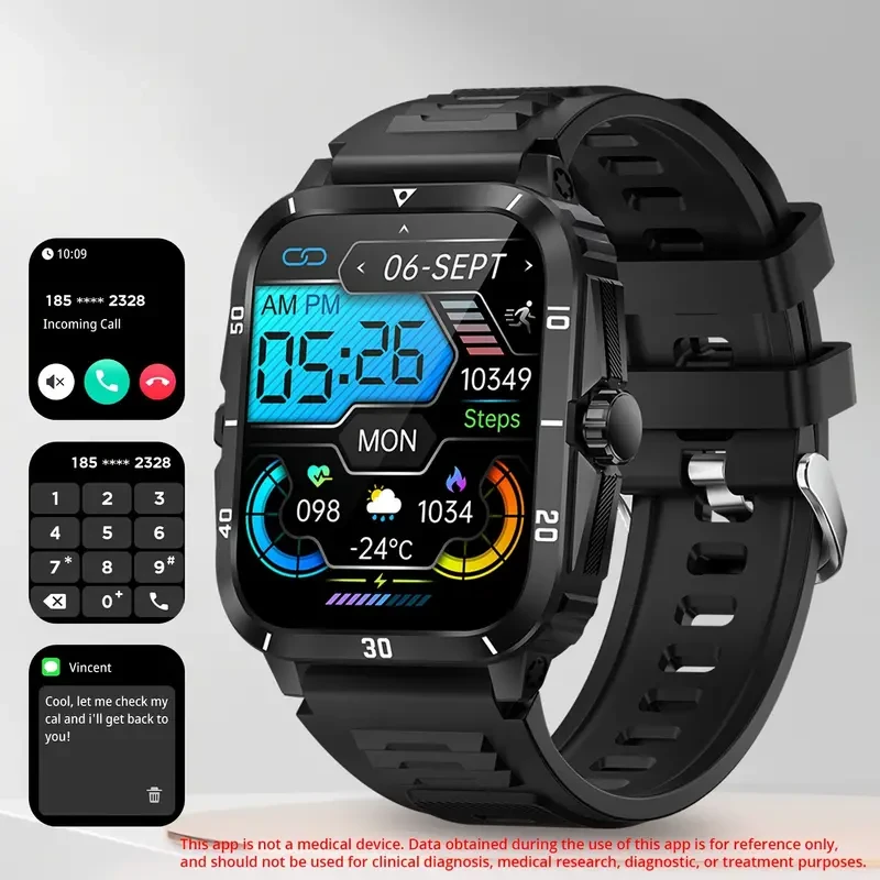 Advanced Men's Fitness Smartwatch - 1.96" IPS HD Screen, 430mAh Battery, Wireless Call, Music Control, Sleep Monitoring, Weather Forecast