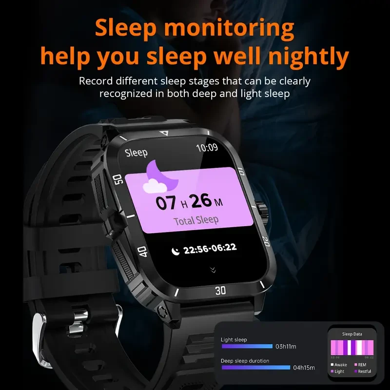 Advanced Men's Fitness Smartwatch - 1.96" IPS HD Screen, 430mAh Battery, Wireless Call, Music Control, Sleep Monitoring, Weather Forecast