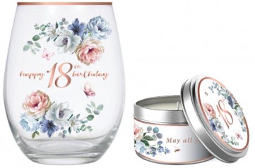 18TH DANCING ROSES STEMLESS GLASS 520ML & CANDLE GIF