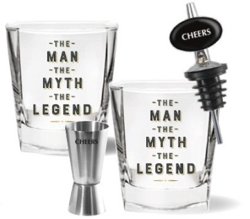 THE MAN 4PC SET 2 SPIRIT GLASSES, JIGGER & POURER