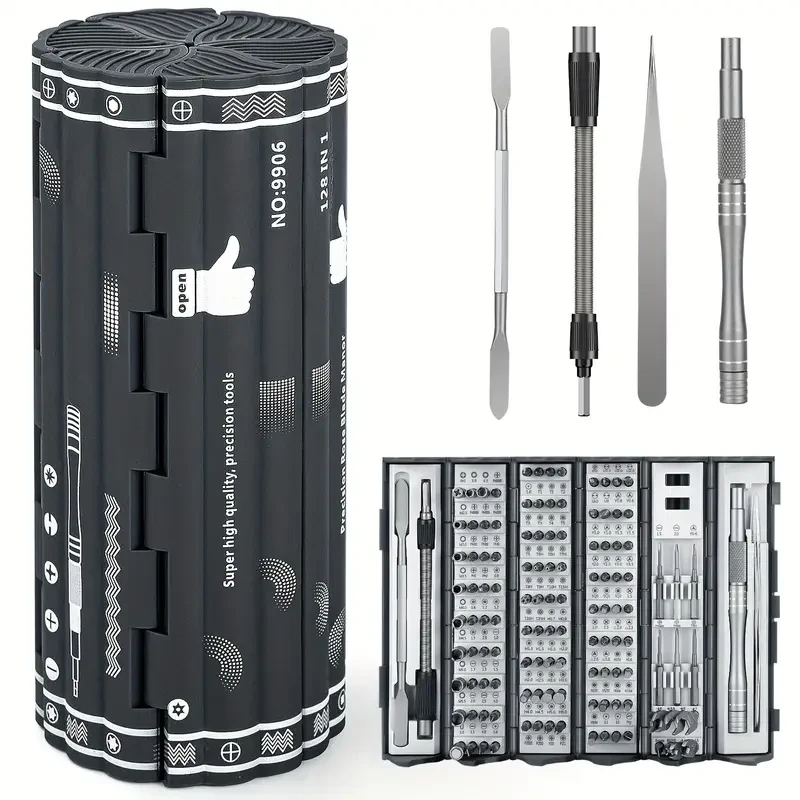 128-Piece Precision Screwdriver Set - Professional Magnetic Driver Kit with Flexible Shaft, Torx, Pentalobe, Tri-Wing Bits for Electronics Repair