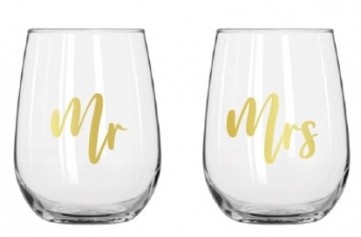 MR & MRS STEMLESS WINE GLASS SET 430ML