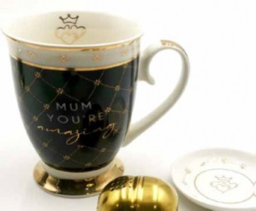 **MUM YOU'RE AMAZING MUG SET WITH TEA STRAINER & DISH