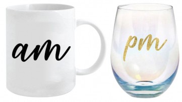 **AM PM 360ML MUG & STEMLESS GLASS 600ML GIFT SET