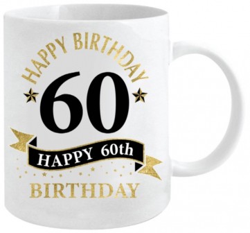 60TH WHITE AND GOLD MUG 360ML
