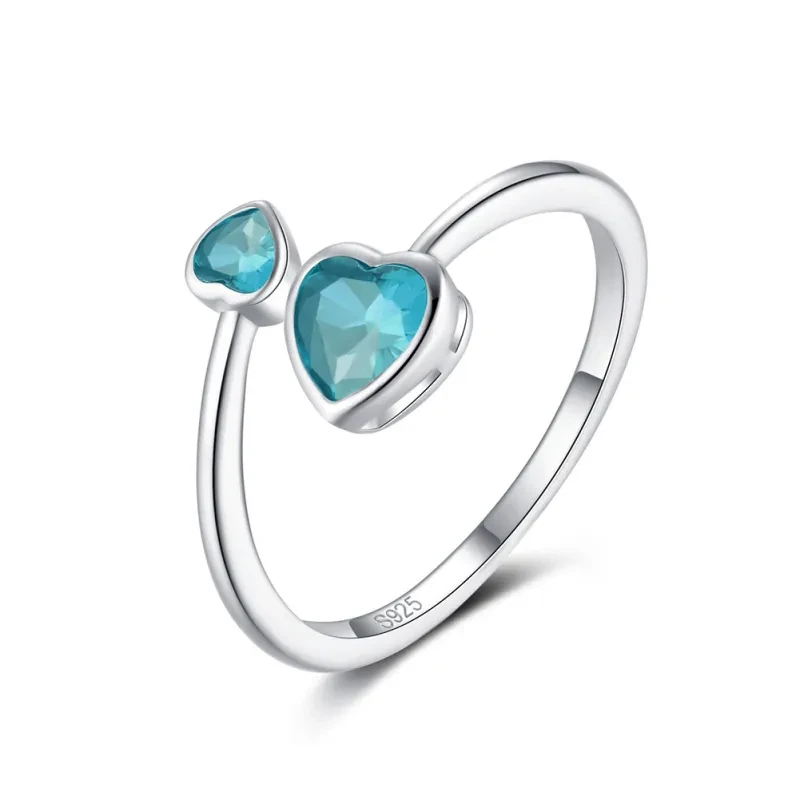 S925 Sterling Silver Double-headed Cute Loving Heart Zircon Ring - Adjustable in Twelve Colors