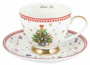 CHRISTMAS TREE TEACUP AND SAUCER SET 200ML