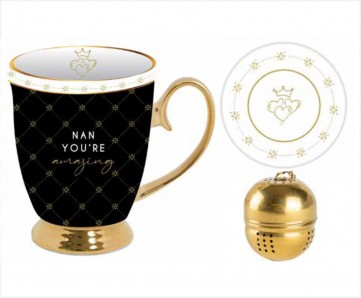 **NAN YOU'RE AMAZING MUG SET WITH TEA STRAINER & DISH