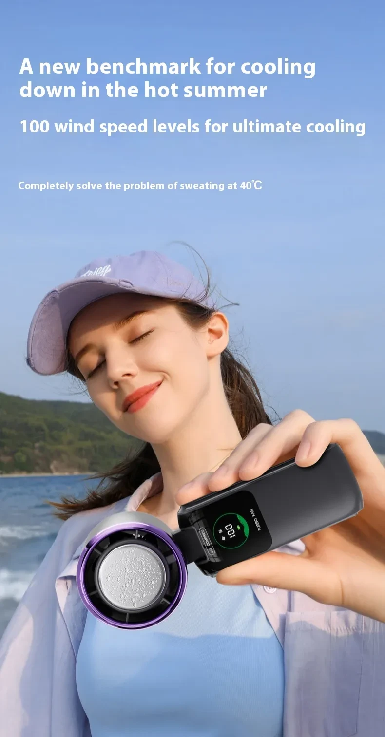 New Ice Pack High-Speed Handheld Eletirc Fan Speed Adjustable Folding Mini Fan Portable Outdoor Hanging Neck Small Fan