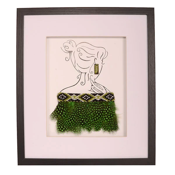 Framed Korowai on Modern Lady - Forest Colours