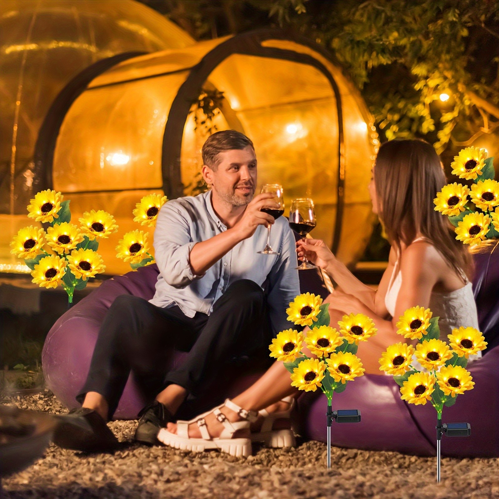 Solar-Powered Sunflower Garden Stakes  2 Packs of 6 LED Sunflower Lights for Outdoor Decorations