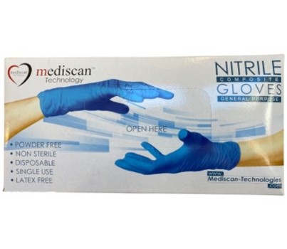 GLOVES NITRILE COMPOSITE P/FREE BLUE MED 100s (MEDISCAN)