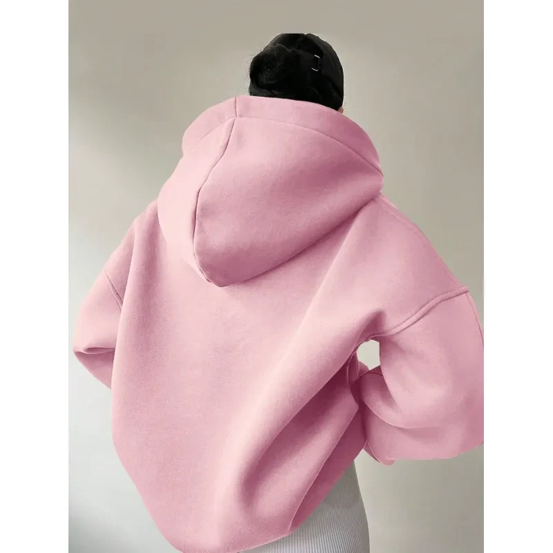 Women's Solid Color Hoodies Long Sleeve Hooded Solid Color Loose Sweater