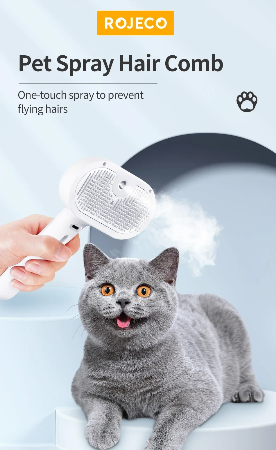 Premium pet brush with steam function
