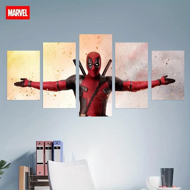 5pcs Marvel Deadpool Canvas Art Set - Frameless Cartoon Wall Decor