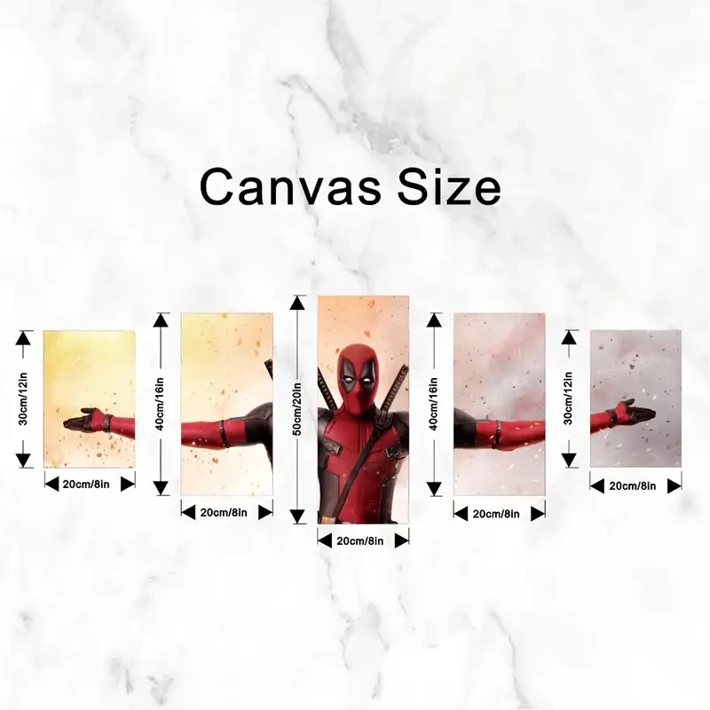 5pcs Marvel Deadpool Canvas Art Set - Frameless Cartoon Wall Decor