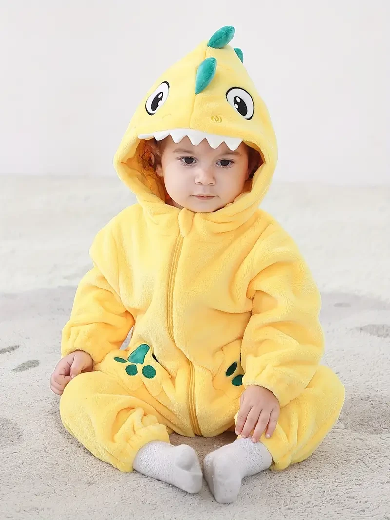 Little Baby Cute Cartoon Dinosaur Long Sleeve Hooded Romper