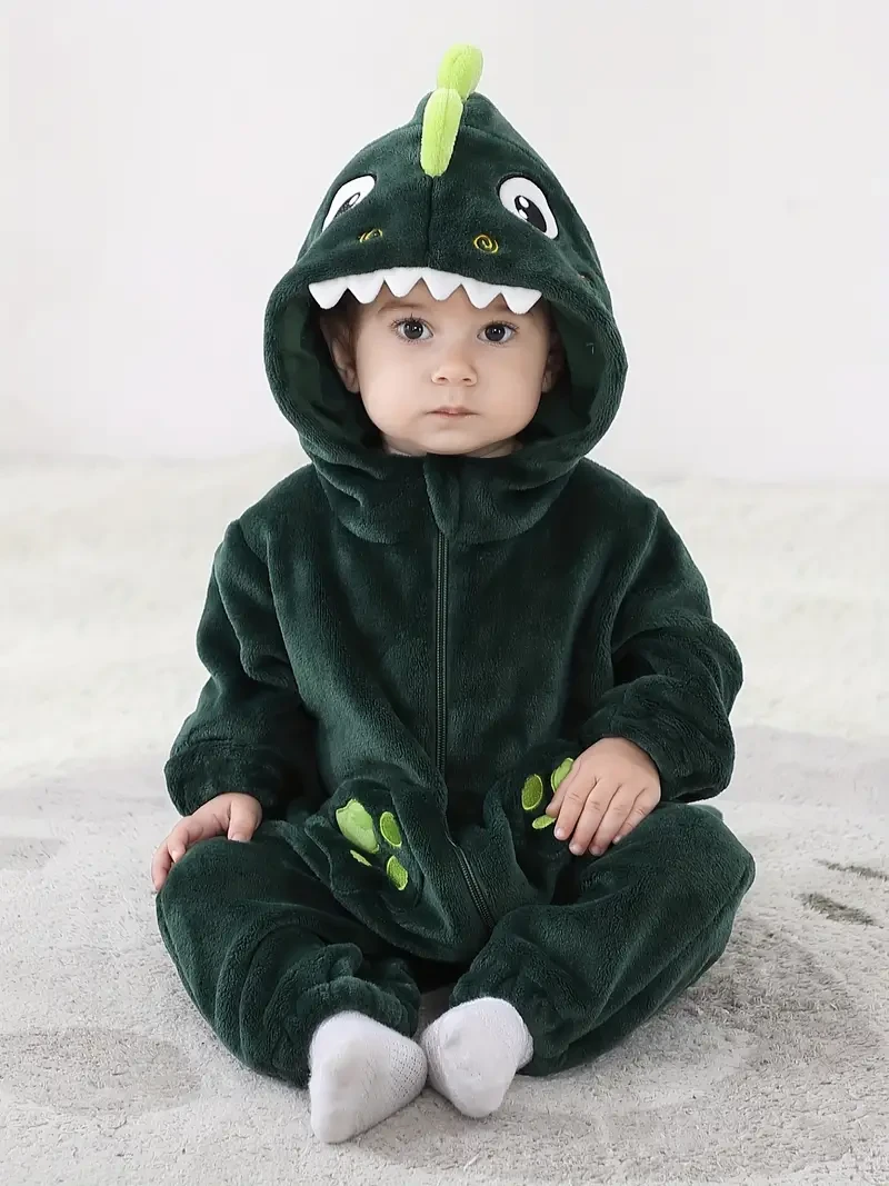 Little Baby Cute Cartoon Dinosaur Long Sleeve Hooded Romper
