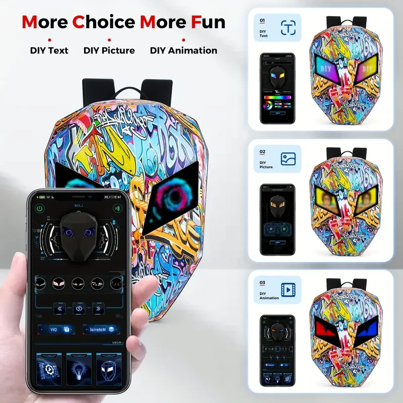 Graffiti-Style LED Motorcycle Helmet Backpack