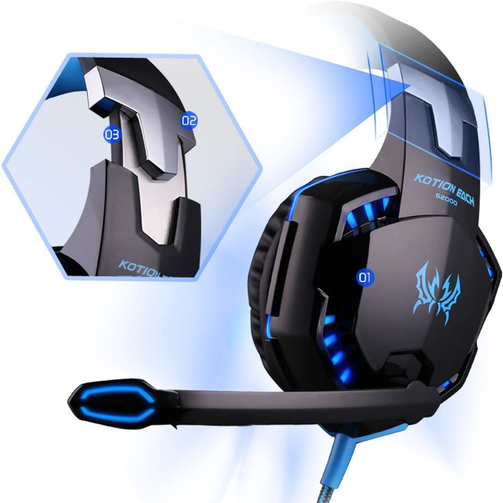 G2000 Gaming Headset  Immersive Audio, Noise Cancelling Mic, LED Lights, Soft Memory Earmuffs