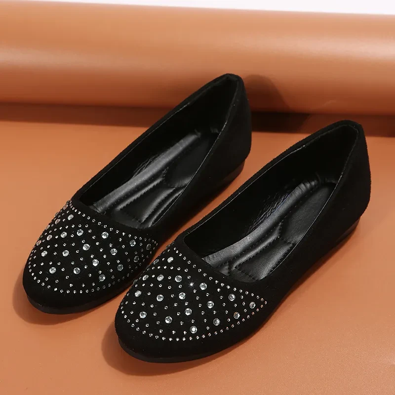 Fashion Flats Shoes With Rhinestones Casual Round Toe Loafers For Women