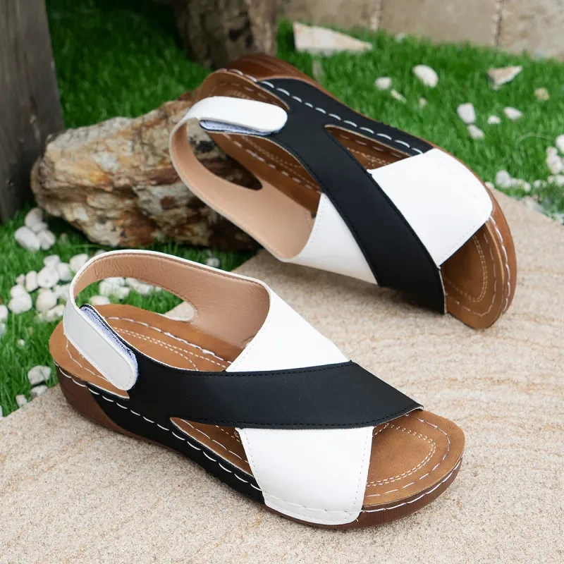 Summer Wedges Sandals With Colorblock Cross-strap Shoes For Women