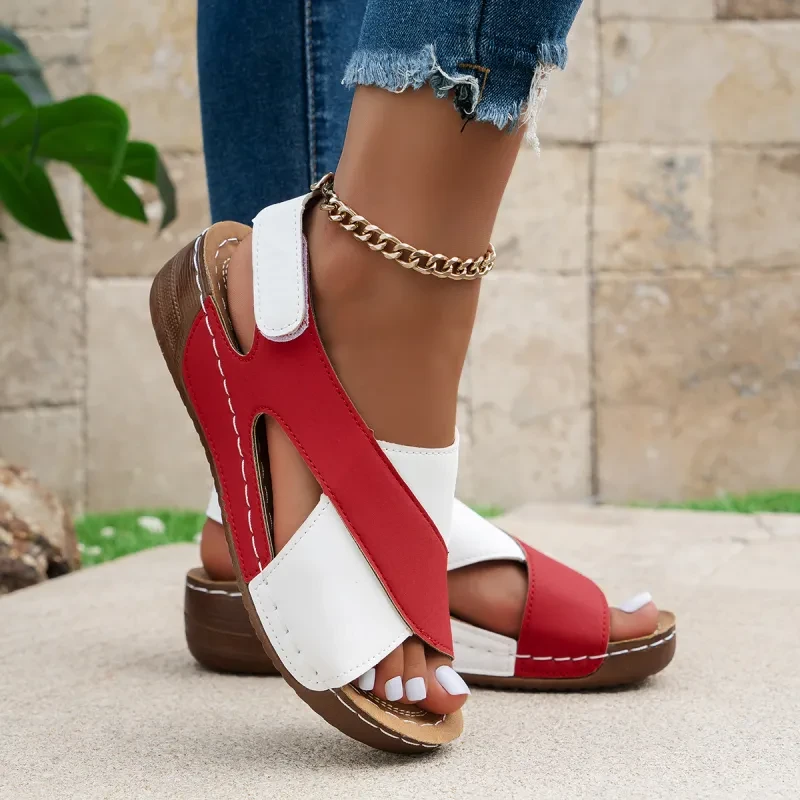 Summer Wedges Sandals With Colorblock Cross-strap Shoes For Women