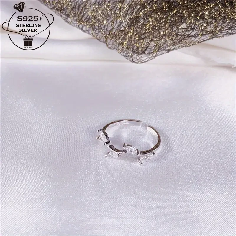 1pc 925 Silver Adjustable Open Ring for Women  Elegant Branch Inlaid with Synthetic Zirconia | Versatile Fashion Jewelry & Gift for Women in New Zealand